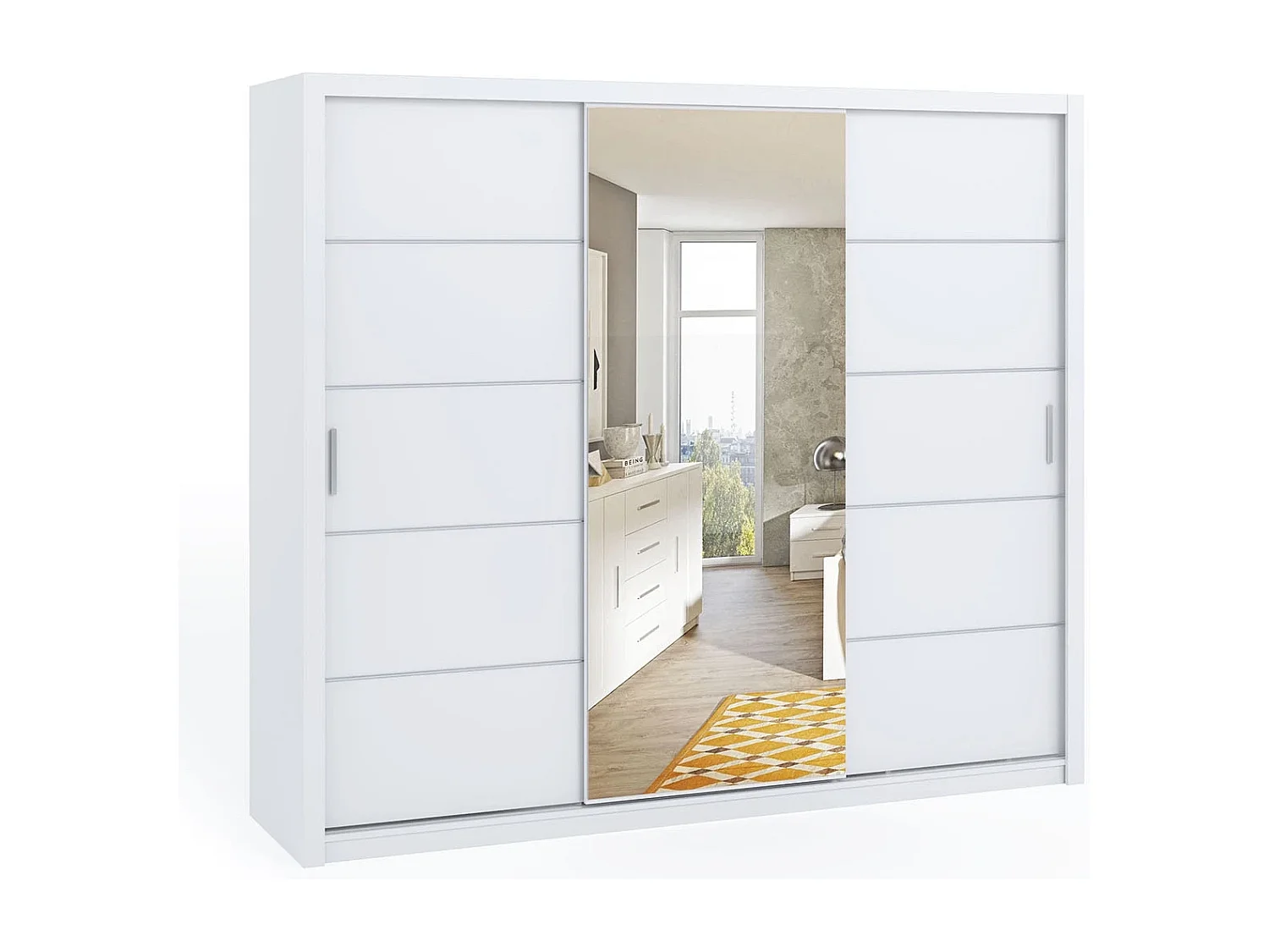 Kledingkast 250 cm Tamiza - Wit met spiegel en lades