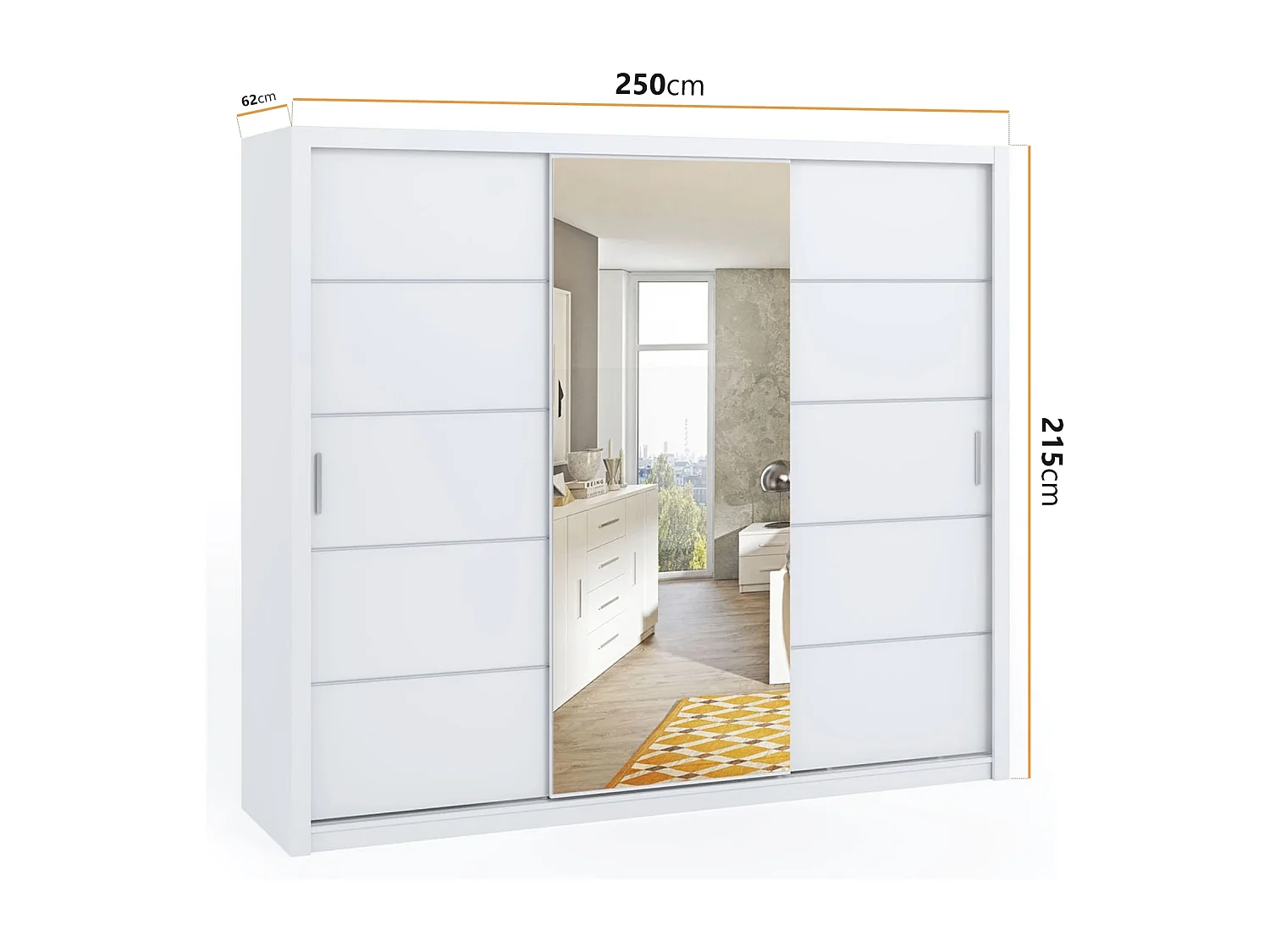 Kledingkast 250 cm Tamiza - Wit met spiegel en lades