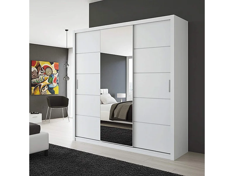 Kledingkast 250 cm Tamiza - Wit met spiegel en lades