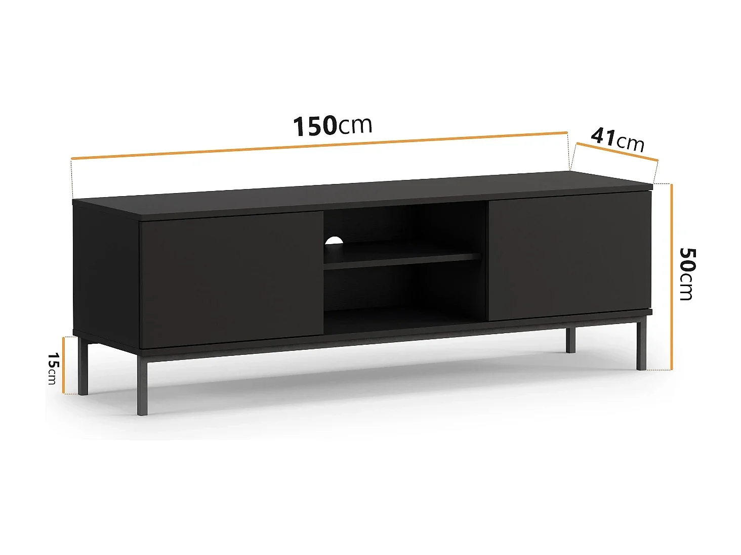 TV-meubel 150 cm Dallas 2D - Mat Zwart