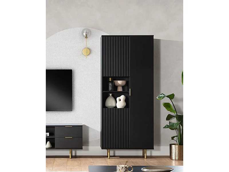 Bibliothèque colonne 80 cm Nubia - Noir et Or