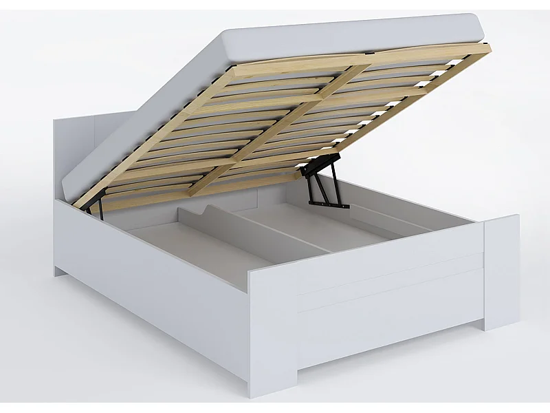 Stauraumbett Tamiza 160x200 - Weiß mit Taschenfederkernmatratze
