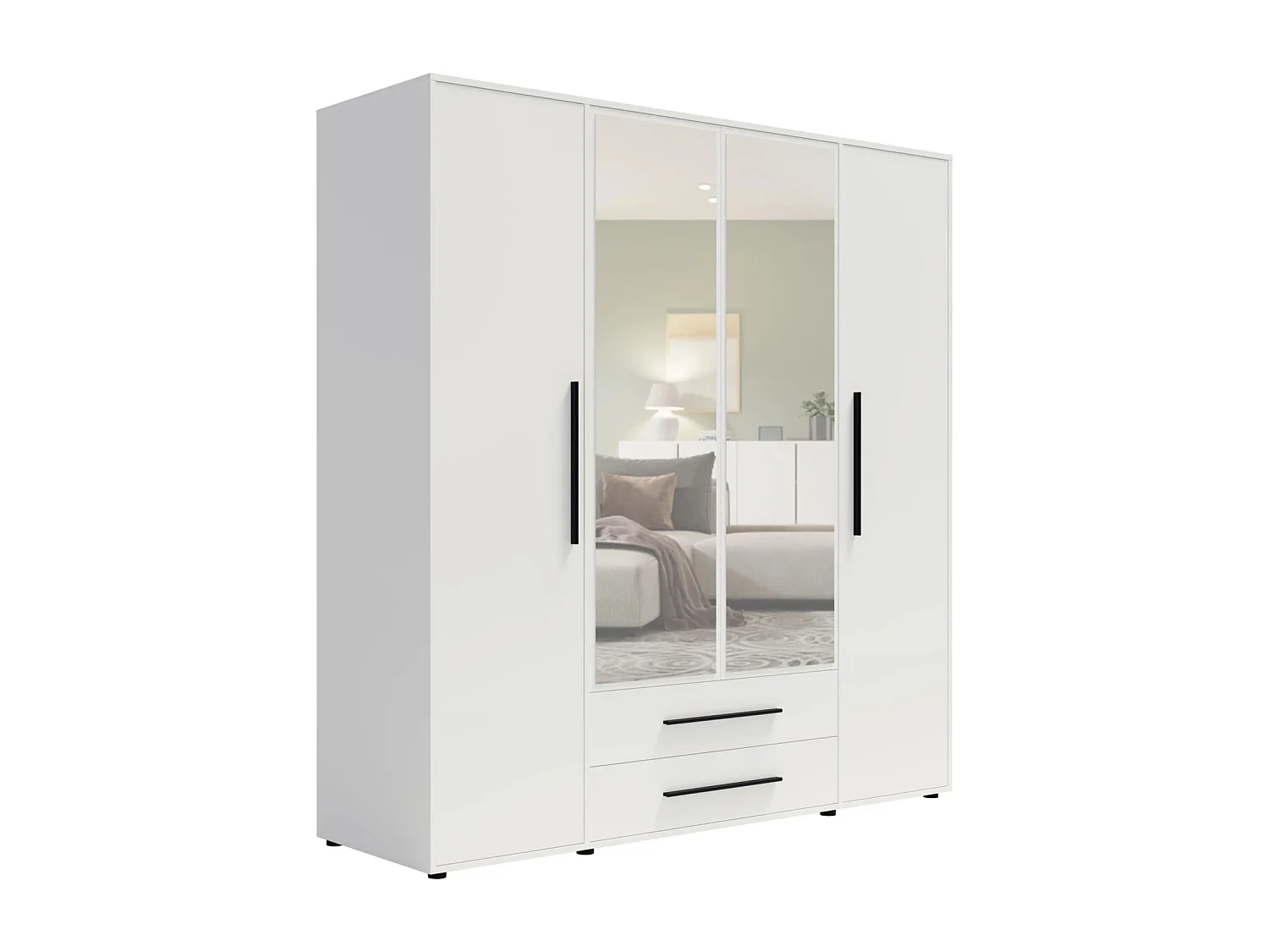 Armoire dressing Modena 200 cm - Blanc Mat avec miroir et tiroirs