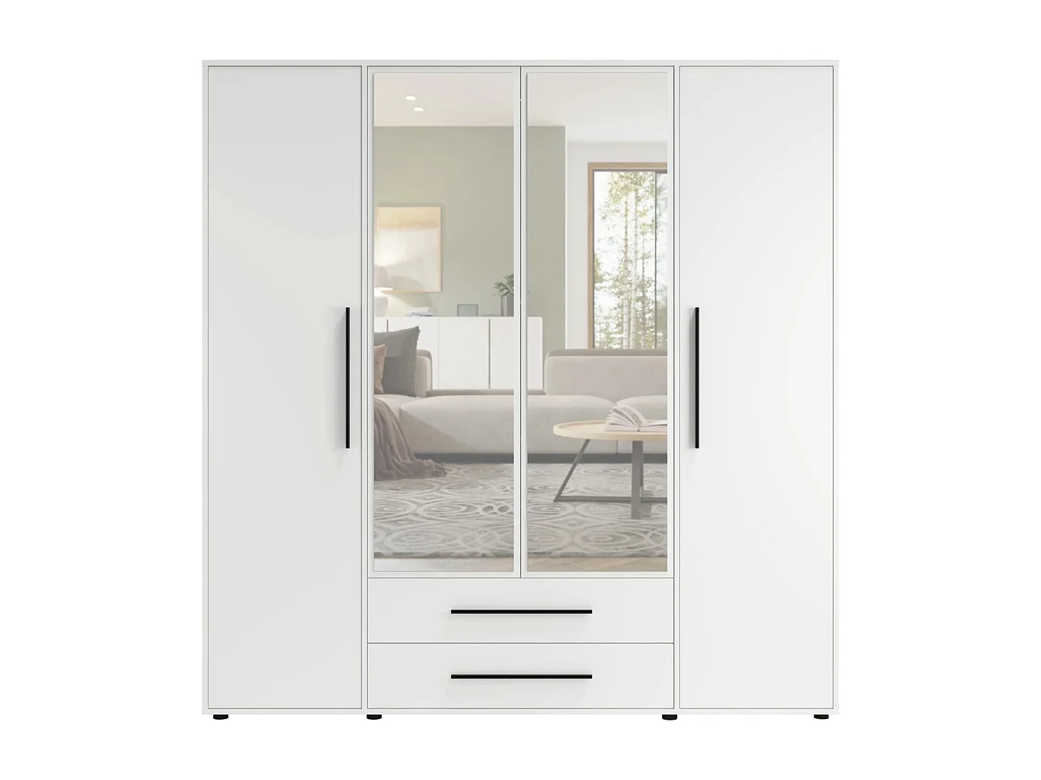 Armoire dressing Modena 200 cm - Blanc Mat avec miroir et tiroirs