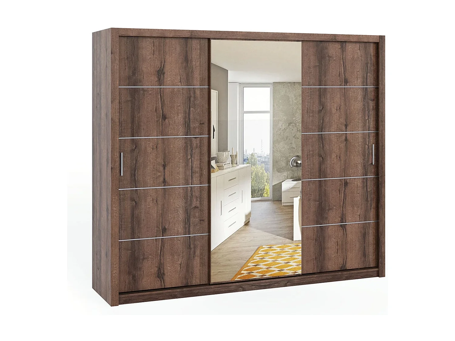 Kledingkast 250 cm Tamiza - Monastery Eiken met spiegel en lades