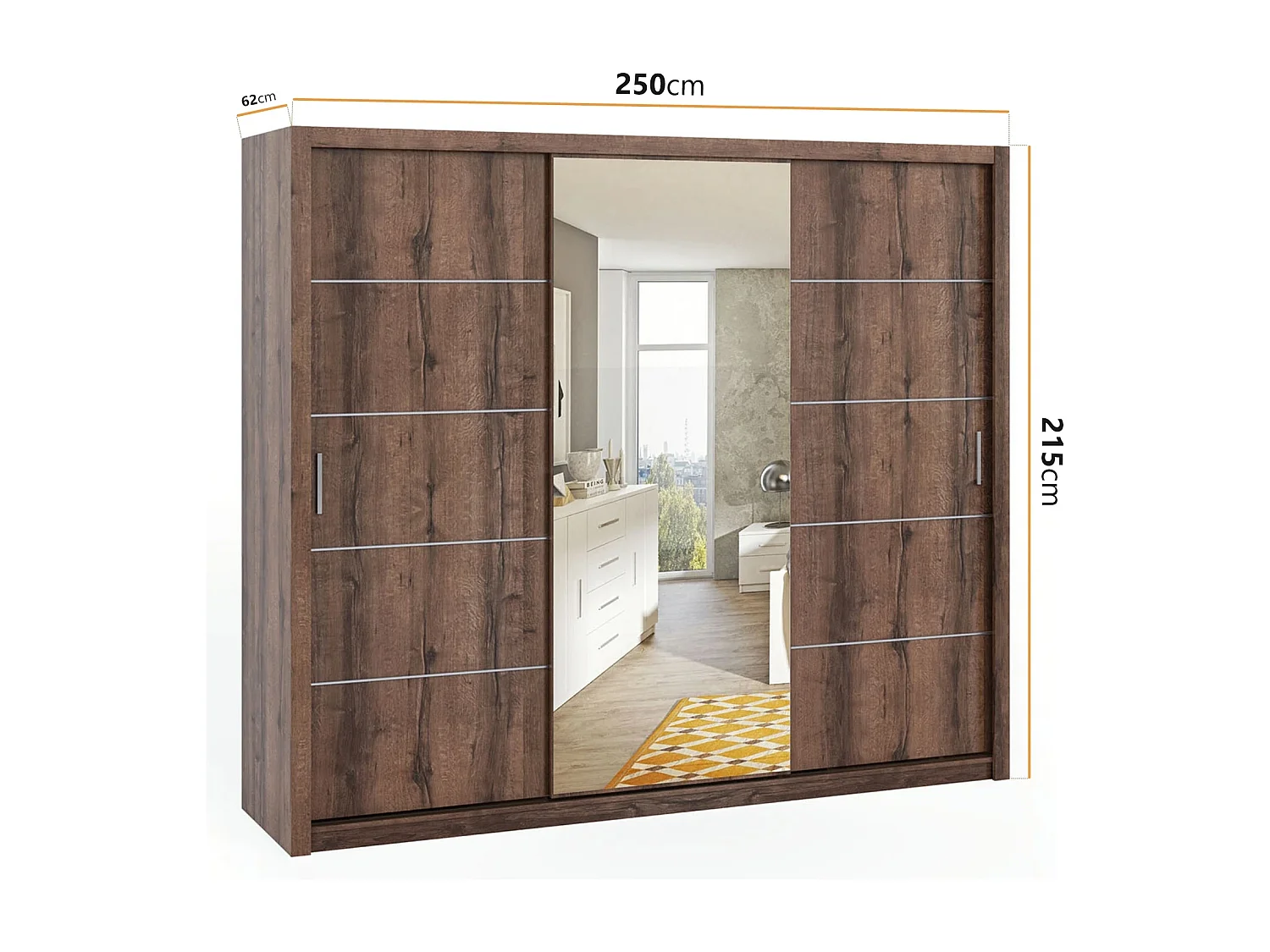 Kledingkast 250 cm Tamiza - Monastery Eiken met spiegel en lades