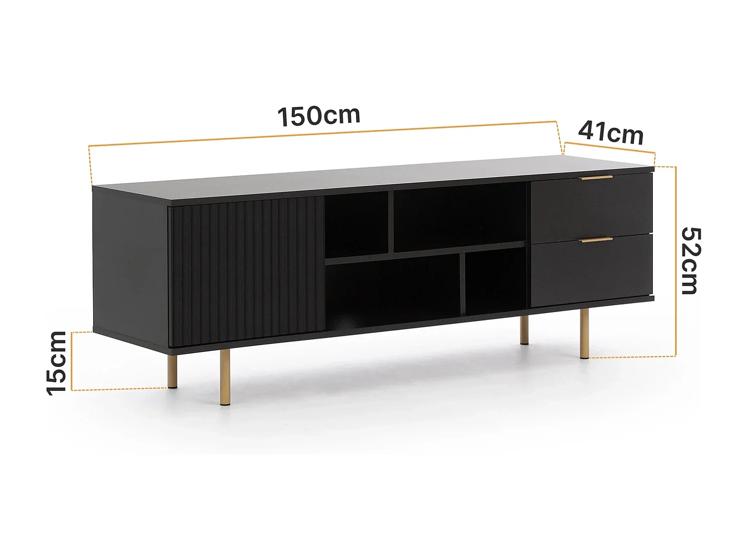 TV-meubel 150 cm Nubia - Zwart en Goud