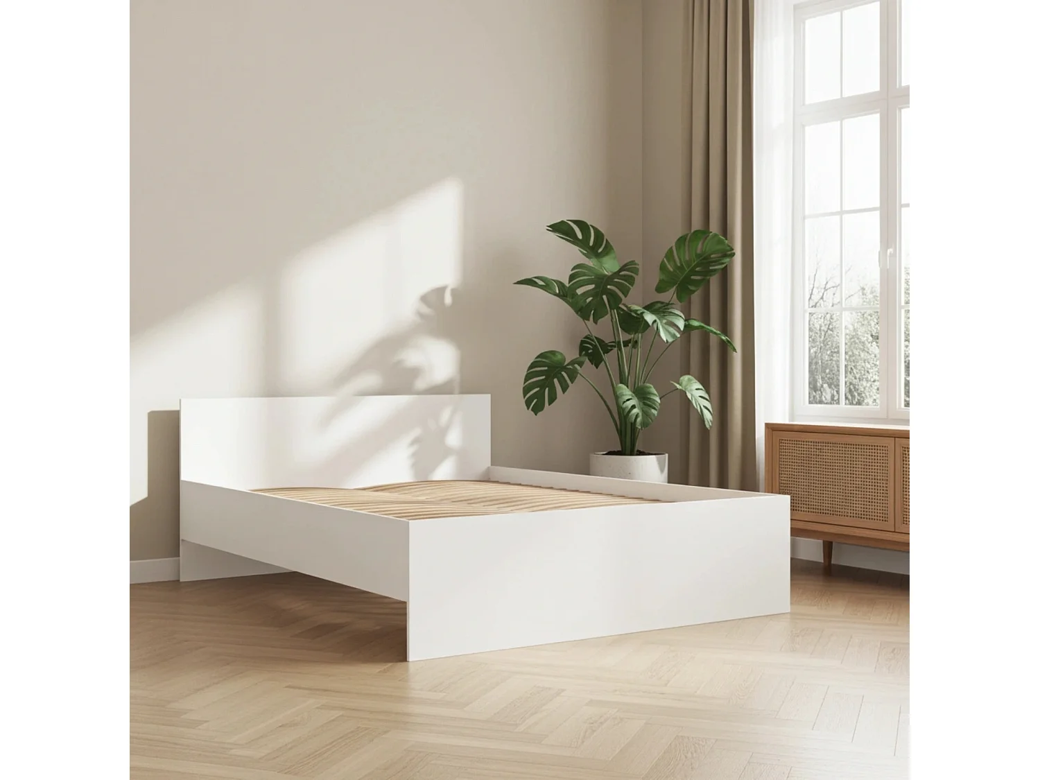 Tweepersoonsbed Modena 160x200 cm - Mat Wit (Incl. Flex lattenbodem)