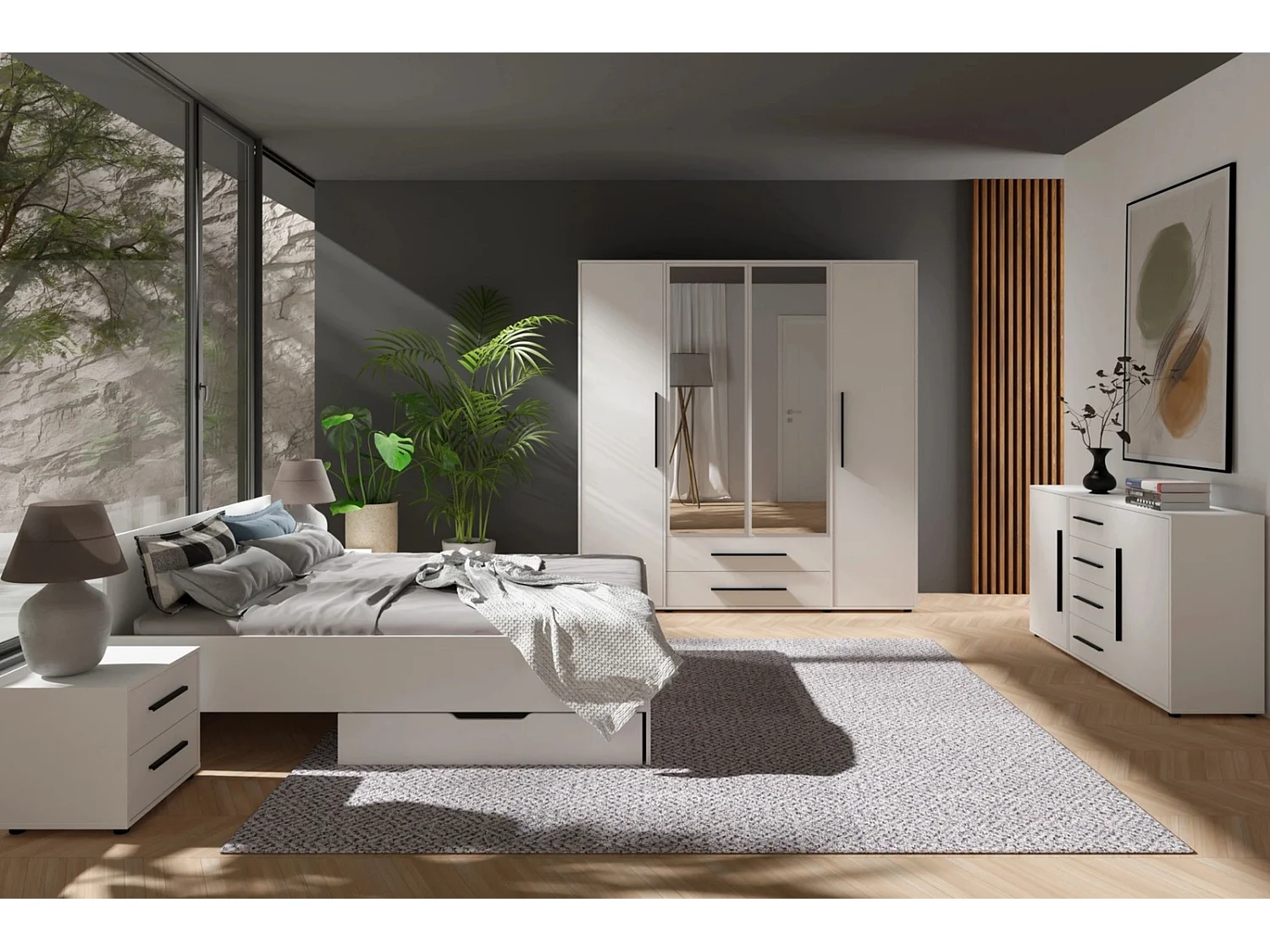 Tweepersoonsbed Modena 160x200 cm - Mat Wit (Incl. Flex lattenbodem)