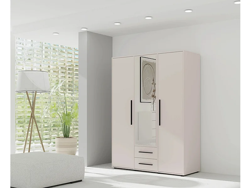 Armoire dressing Modena 150 cm - Cachemire avec miroir et tiroirs