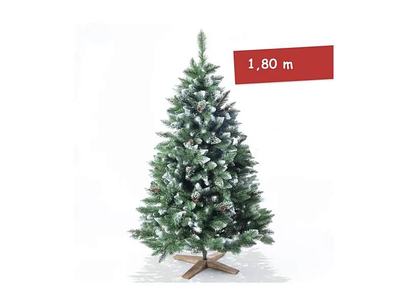 Sapin de Noël artificiel 180cm Arbre de Noël neige décorative Pommes de pin Support inclus