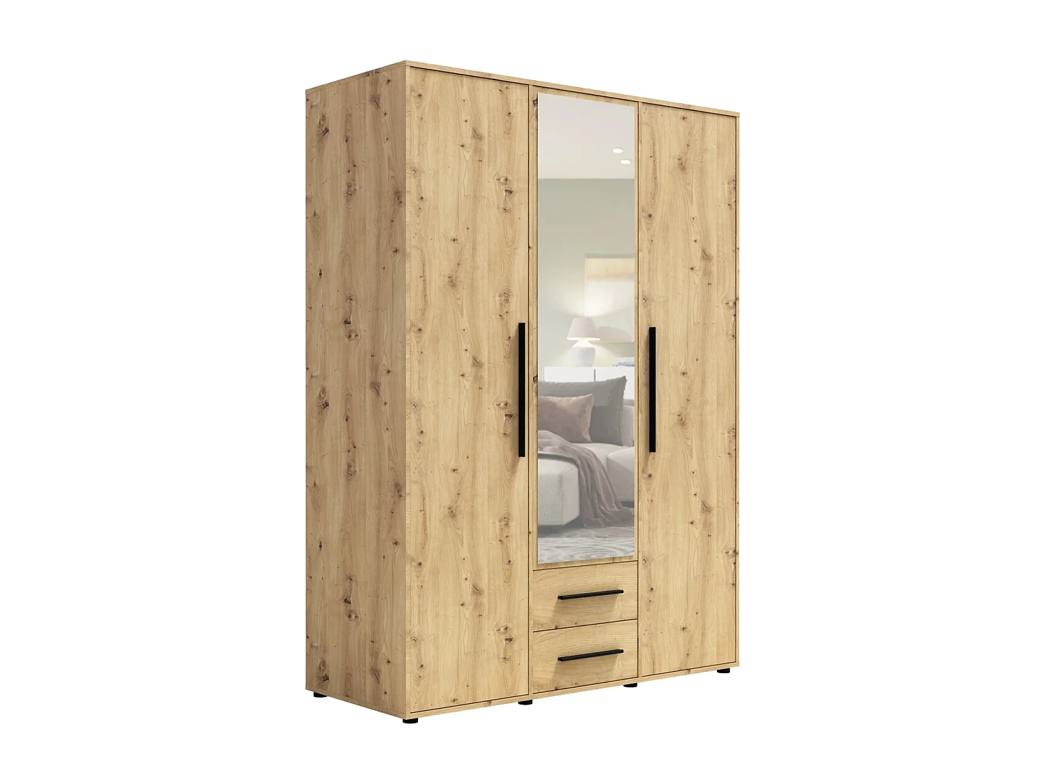 Armoire dressing Modena 150 cm - Chêne Artisan avec miroir et tiroirs