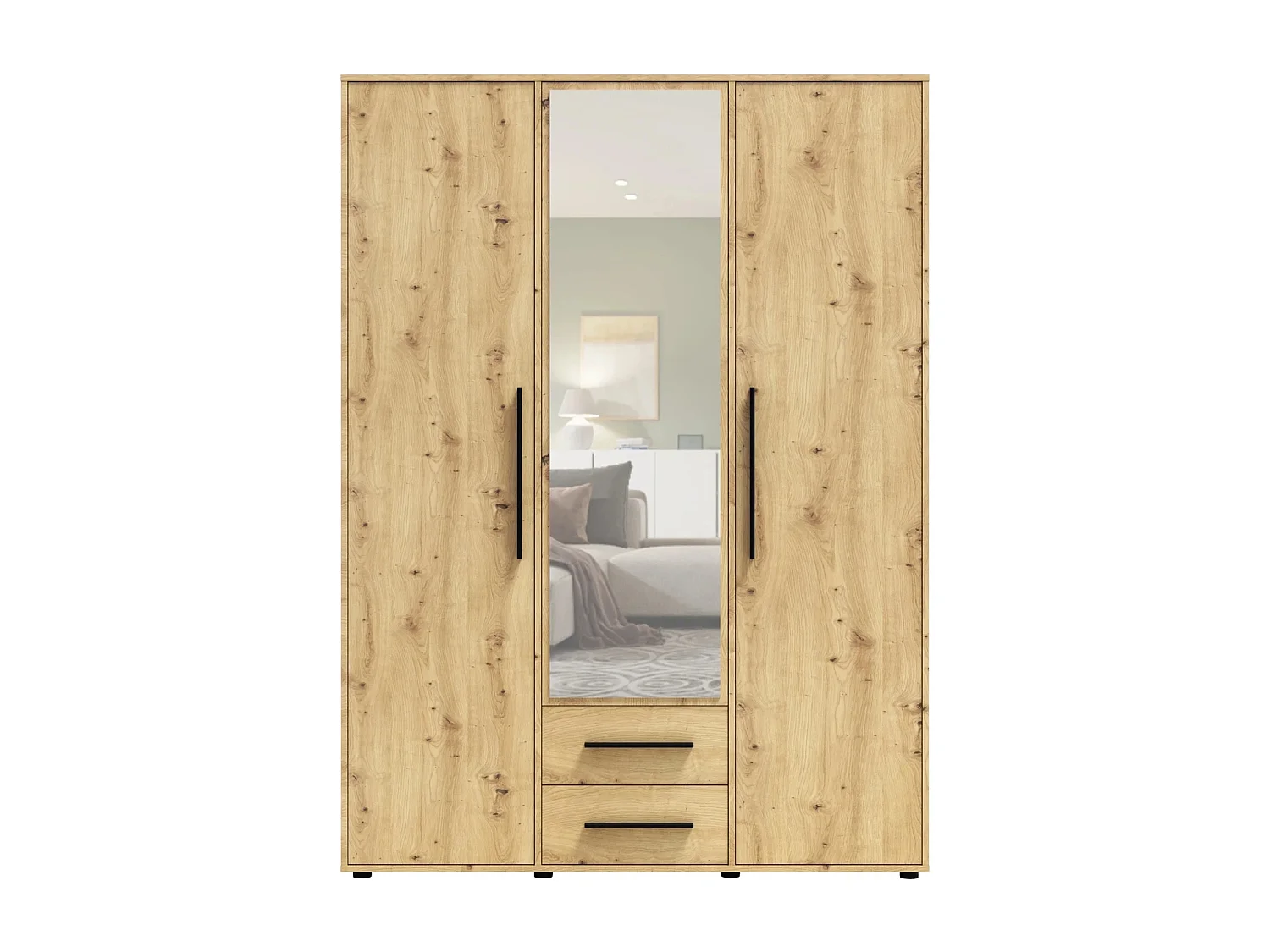 Armoire dressing Modena 150 cm - Chêne Artisan avec miroir et tiroirs