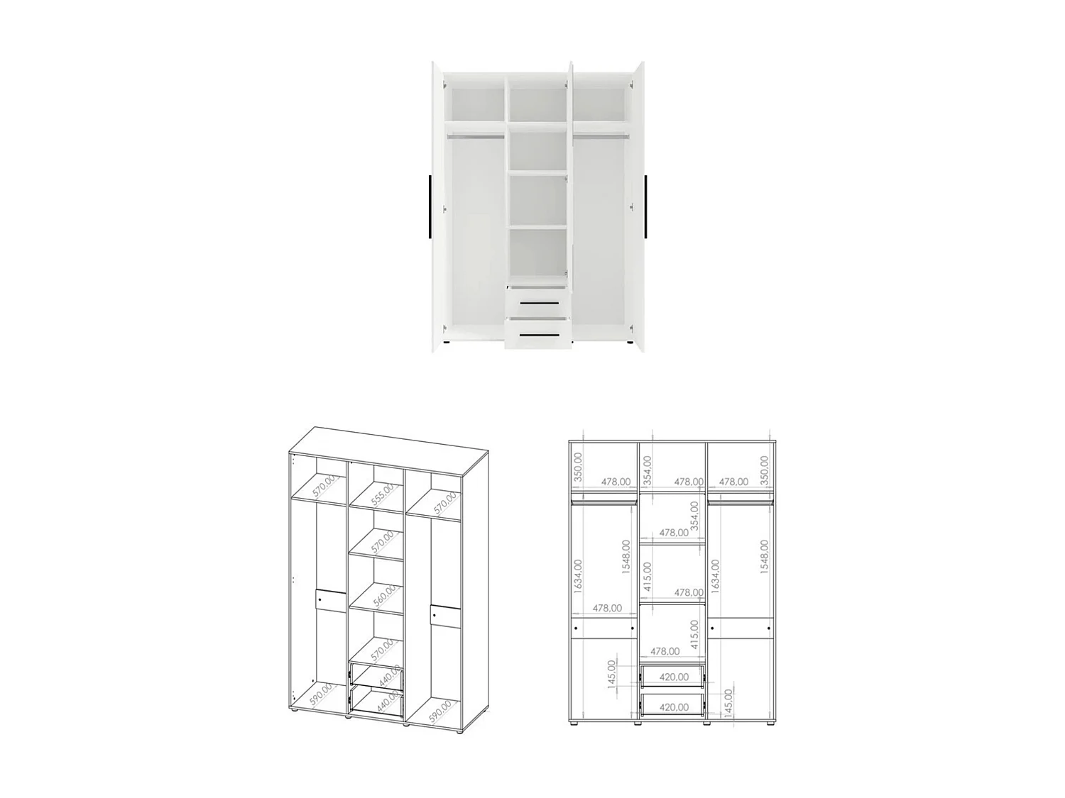 Armoire dressing Modena 150 cm - Chêne Artisan avec miroir et tiroirs