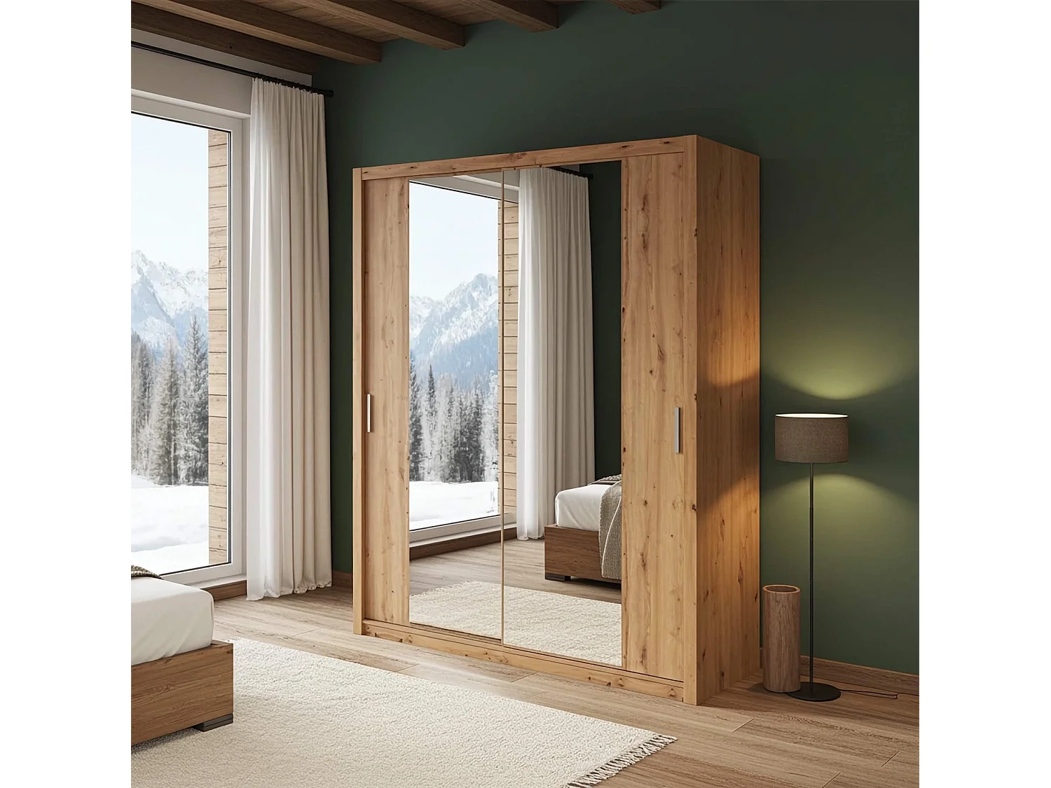 Armoire coulissante avec miroir Tamiza 200 cm - Chêne Artisan