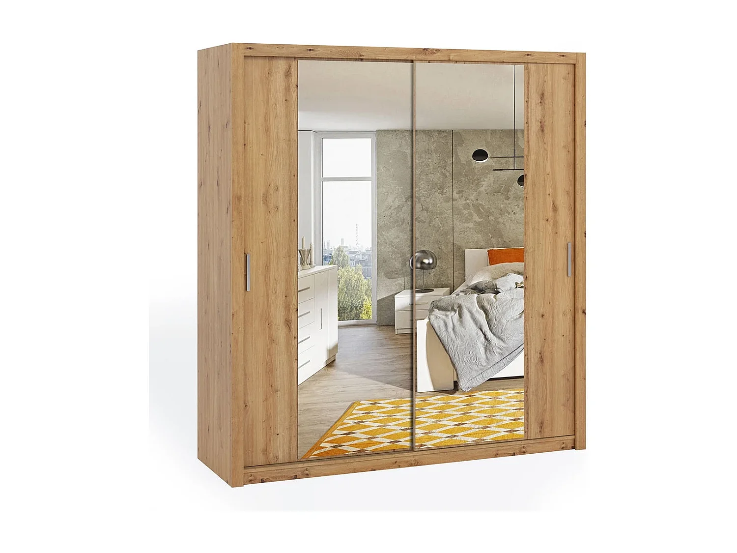 Armoire coulissante avec miroir Tamiza 200 cm - Chêne Artisan