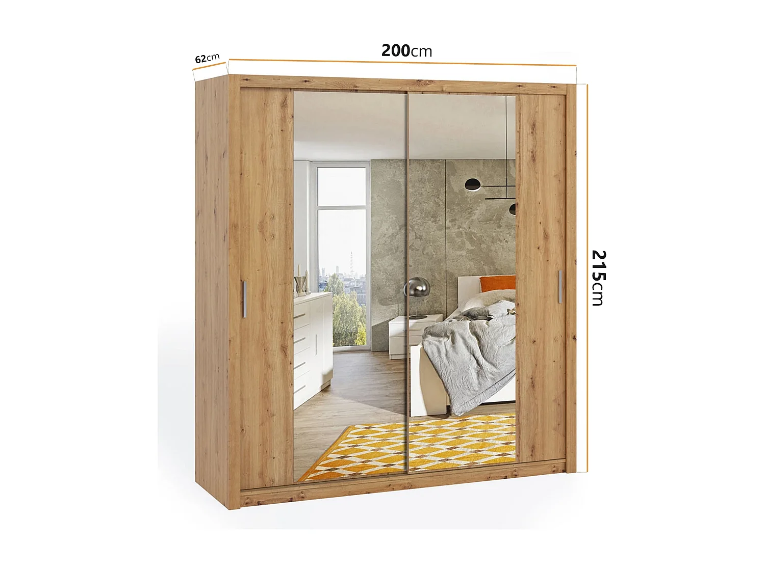 Armoire coulissante avec miroir Tamiza 200 cm - Chêne Artisan