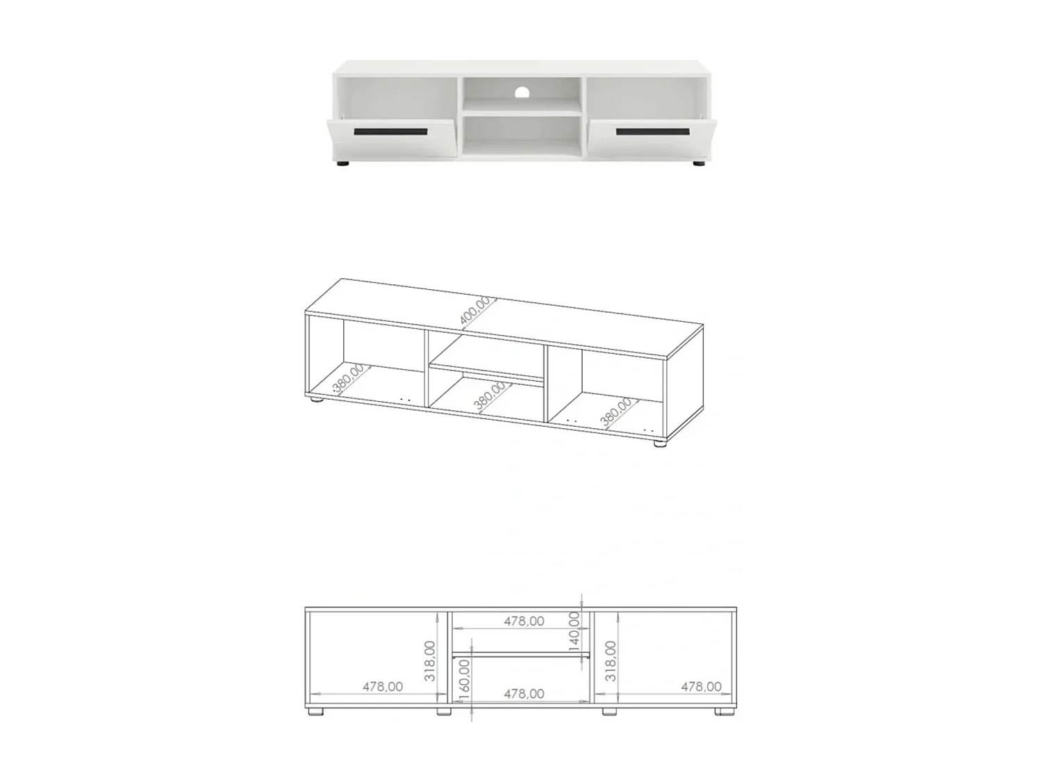 TV-meubel Modena 150 cm - Mat Wit