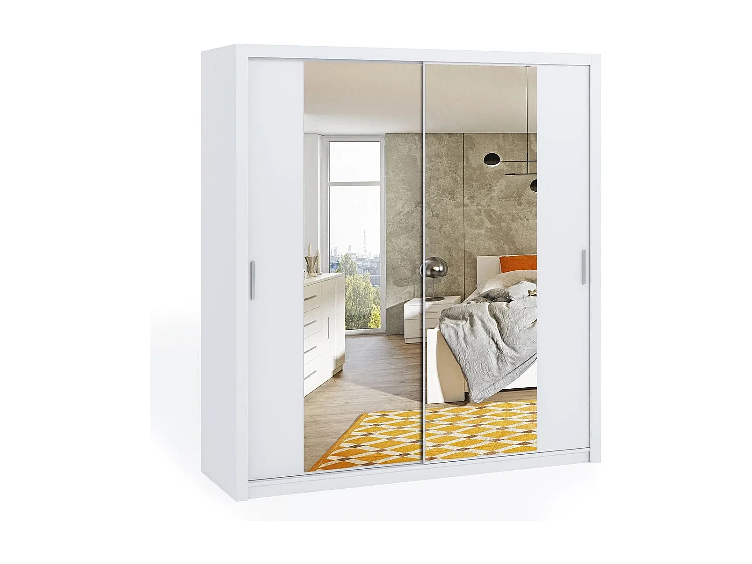 Armoire coulissante avec miroir Tamiza 200 cm - Blanc