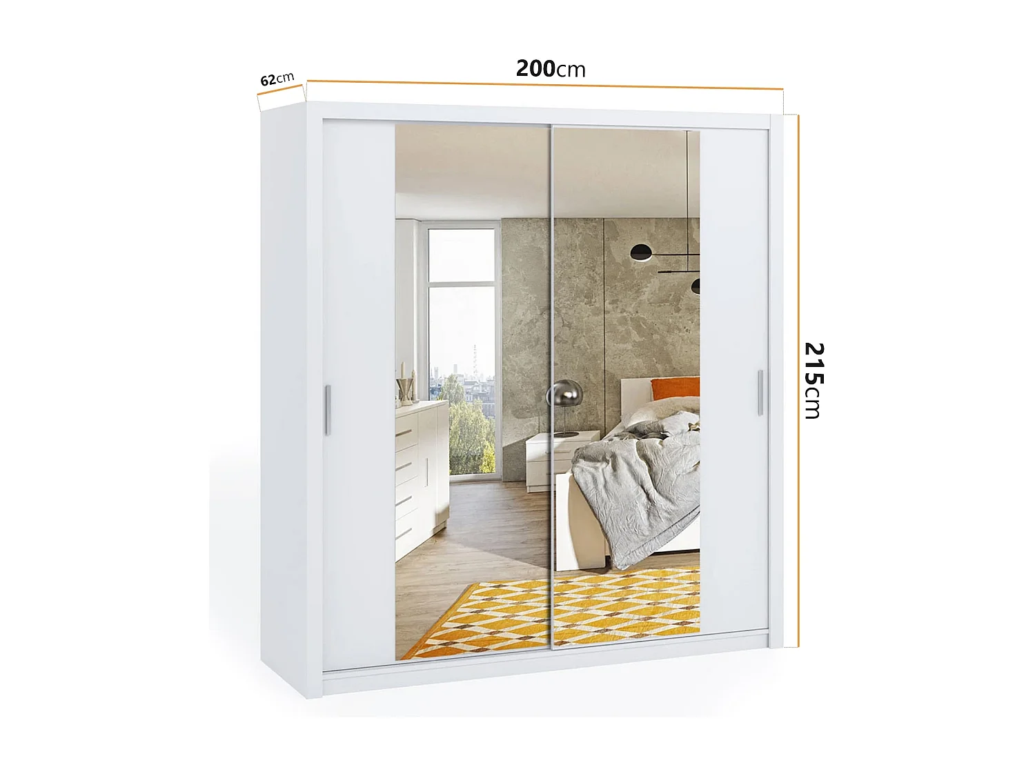 Armoire coulissante avec miroir Tamiza 200 cm - Blanc