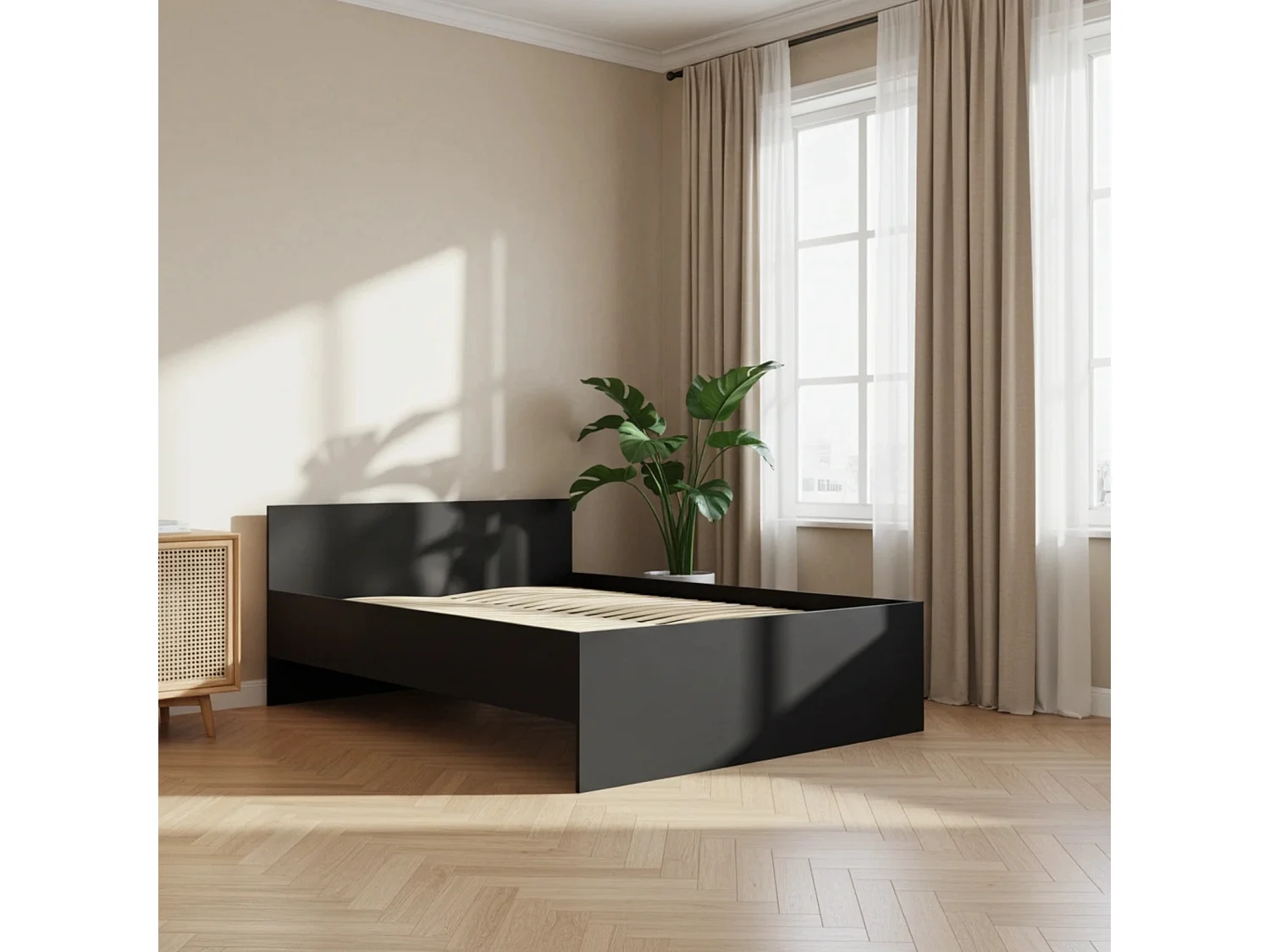 Tweepersoonsbed Modena 160x200 cm - Mat Zwart (Incl. Flex lattenbodem)