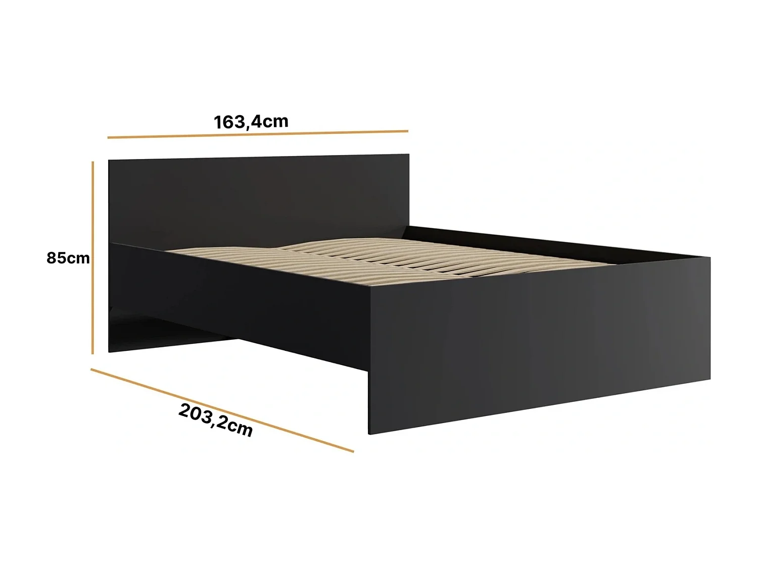 Tweepersoonsbed Modena 160x200 cm - Mat Zwart (Incl. Flex lattenbodem)