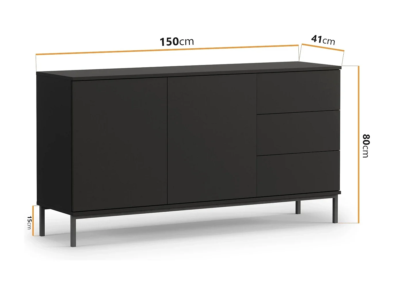Ensemble salon Dallas III - Noir Mat (Vitrine, Commode, Étagère murale)