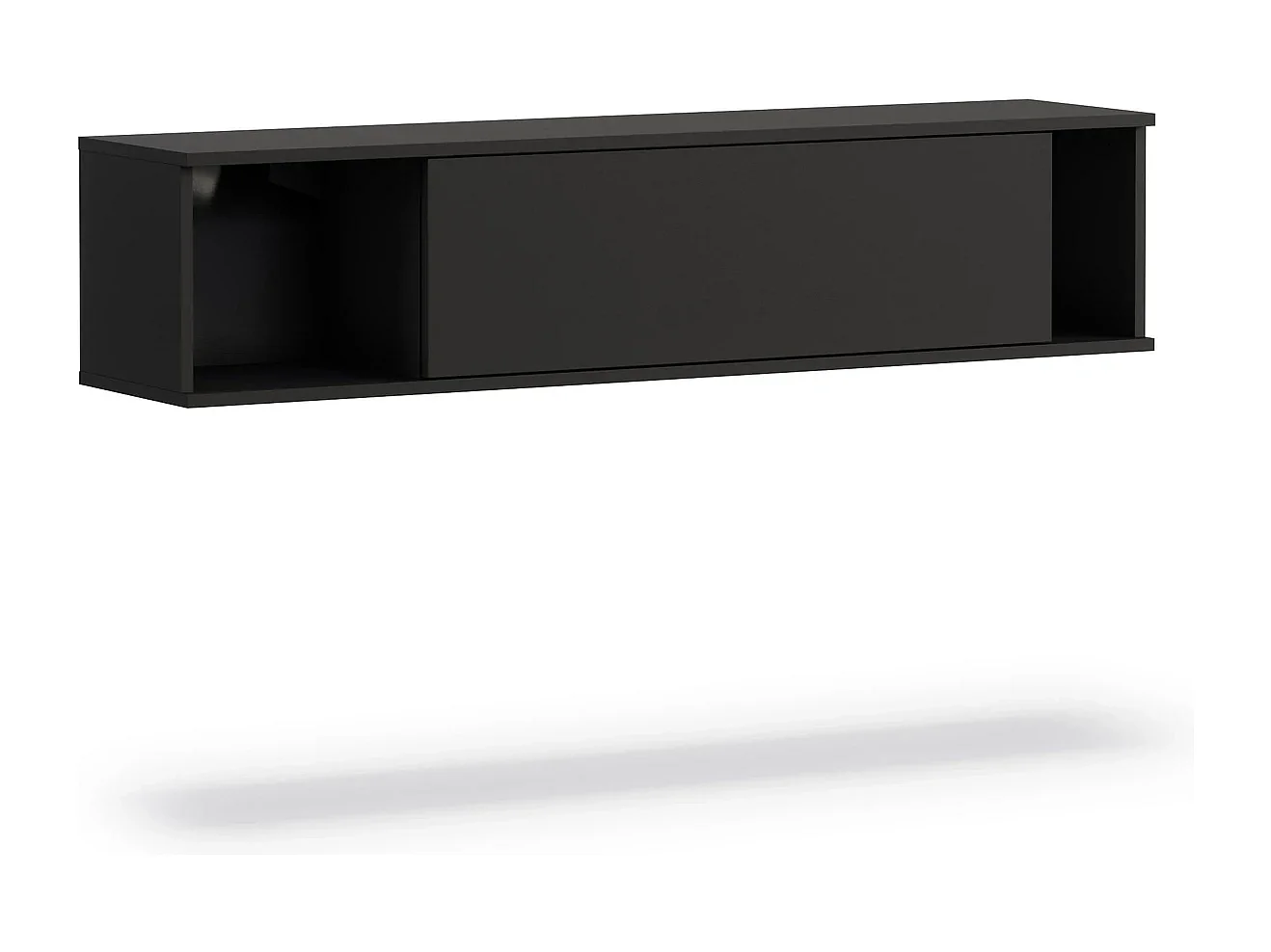 Ensemble salon Dallas III - Noir Mat (Vitrine, Commode, Étagère murale)