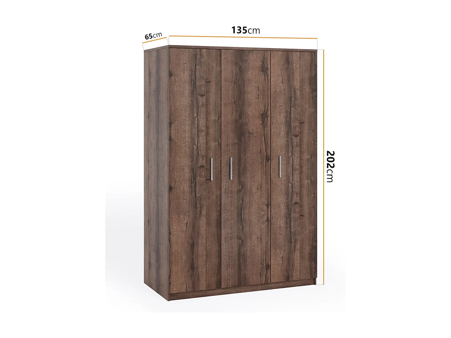 Armoire 3 portes Tamiza 135 cm - Chêne Monastery (Penderie et étagères)