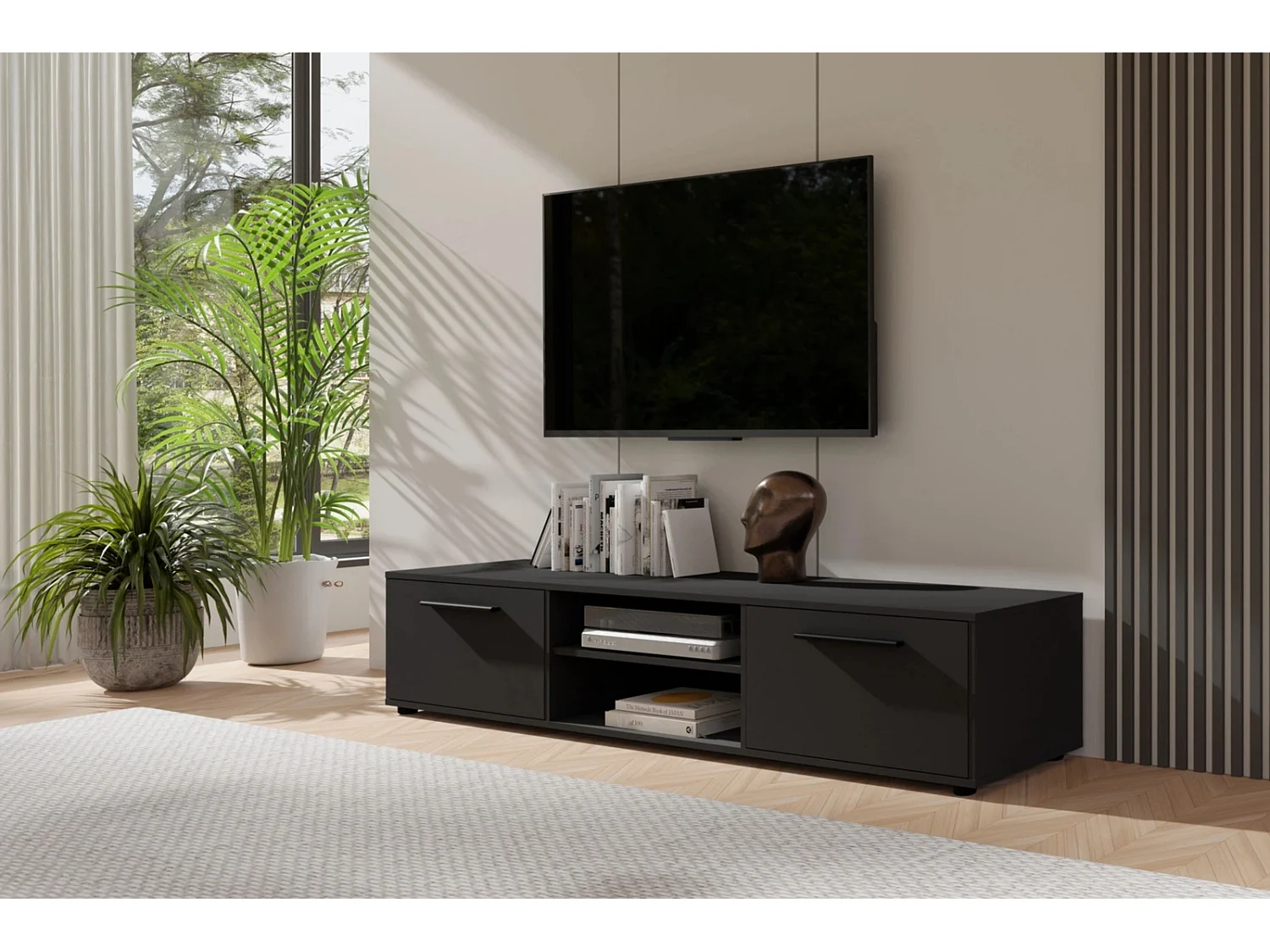 TV-meubel breed 190 cm Modena - Mat Zwart