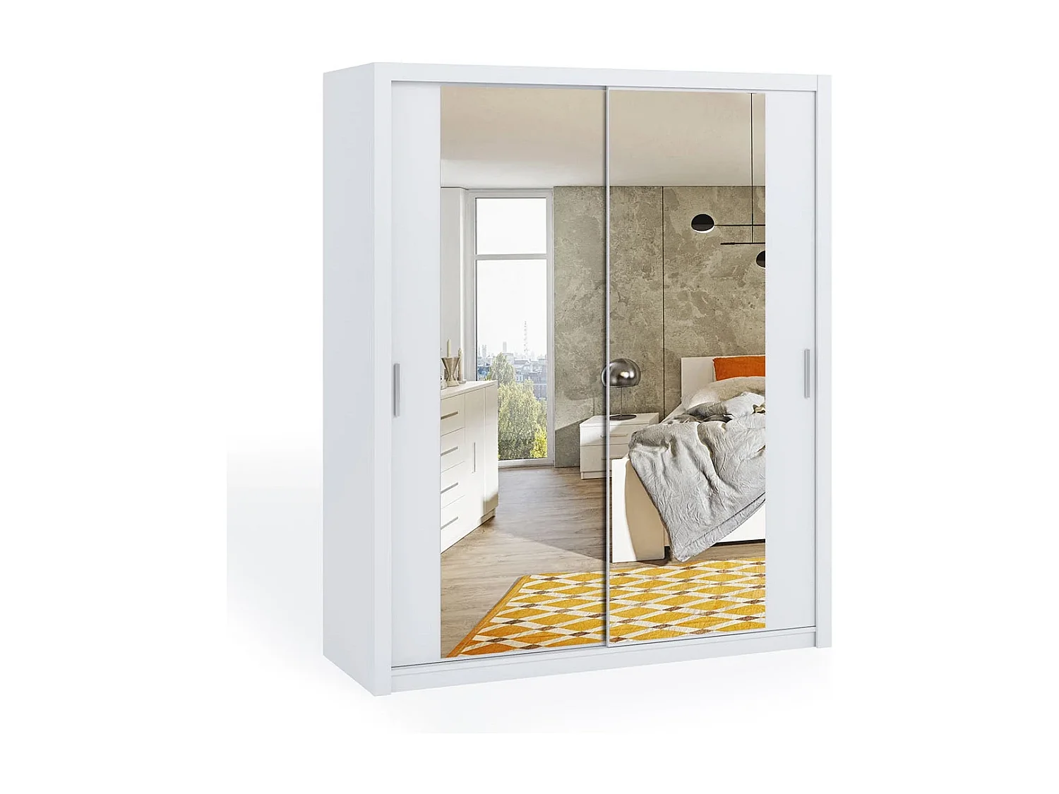 Armoire coulissante avec miroir Tamiza 180 cm - Blanc