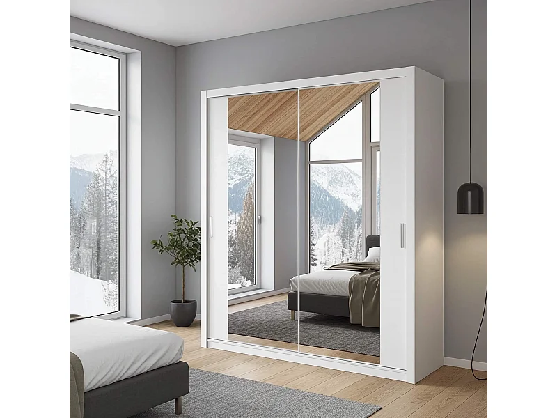 Armoire coulissante avec miroir Tamiza 180 cm - Blanc