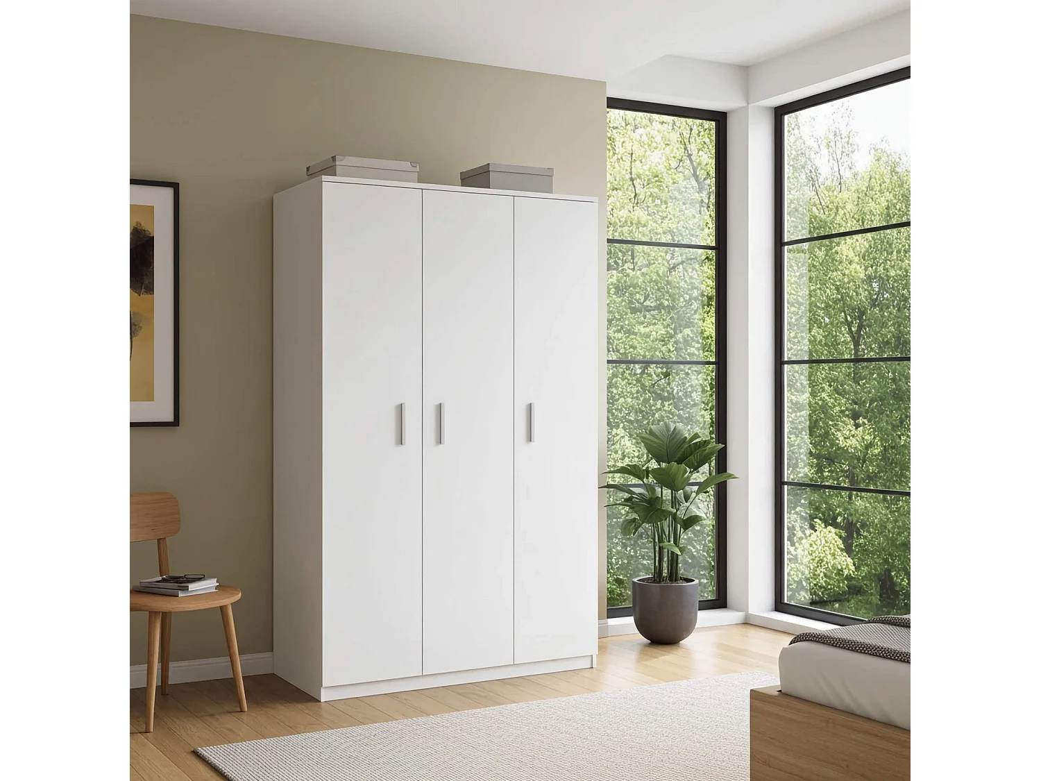 Armoire 3 portes Tamiza 135 cm - Blanc (Penderie et étagères)