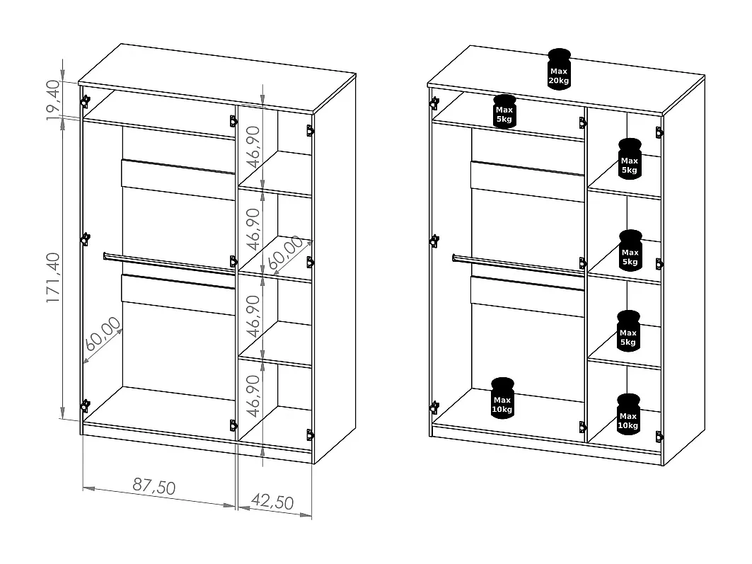 Armoire 3 portes Tamiza 135 cm - Blanc (Penderie et étagères)