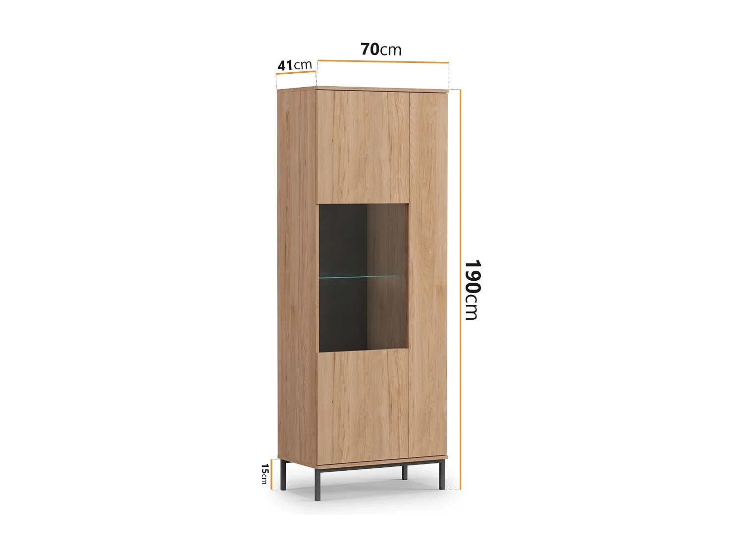 Ensemble salon Dallas III - Hickory Naturel (Vitrine, Commode, Étagère murale)