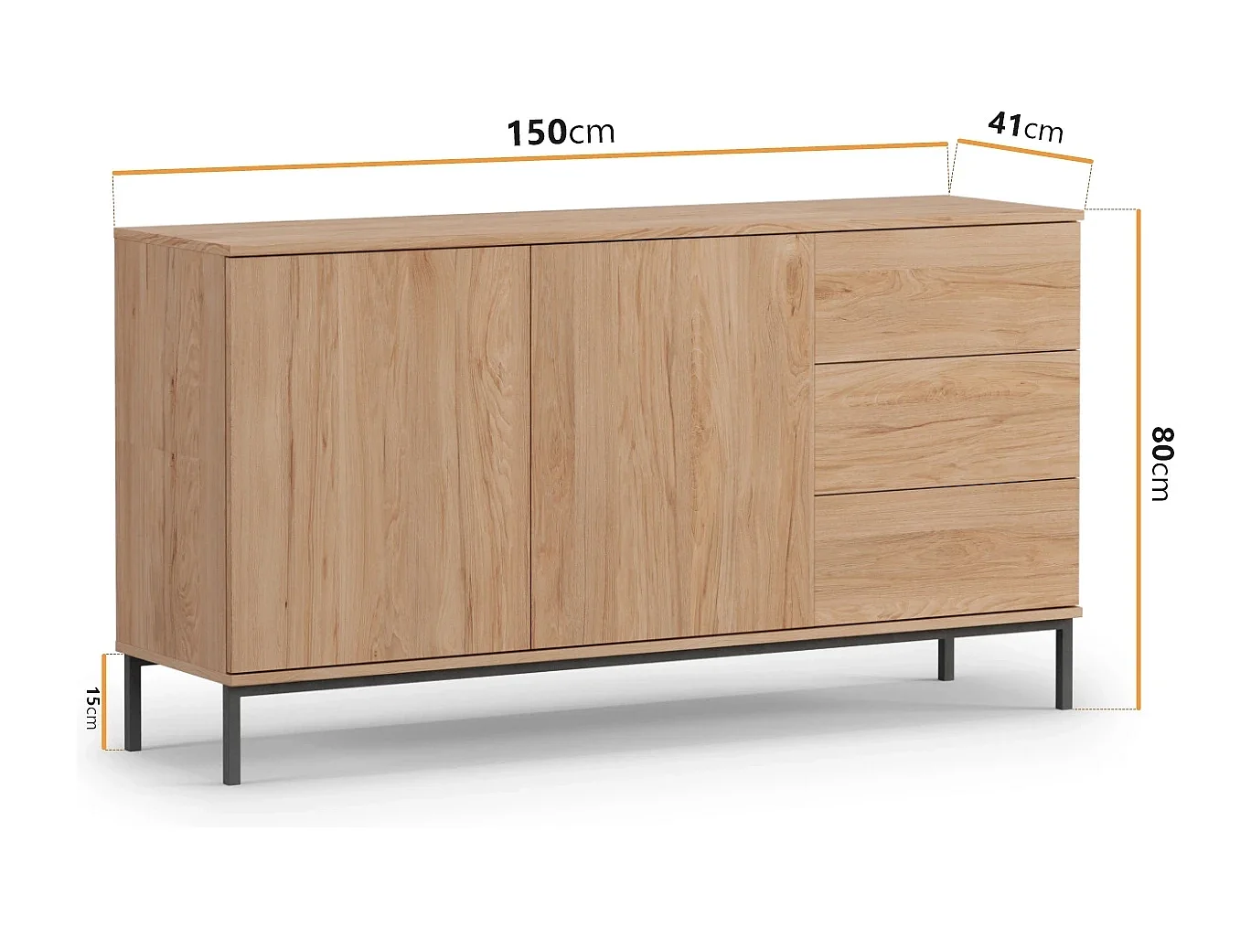 Ensemble salon Dallas III - Hickory Naturel (Vitrine, Commode, Étagère murale)