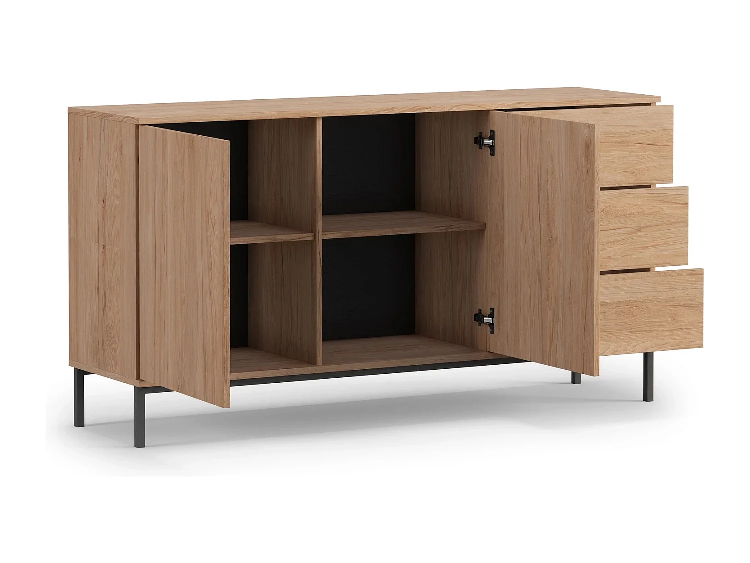 Ensemble salon Dallas III - Hickory Naturel (Vitrine, Commode, Étagère murale)