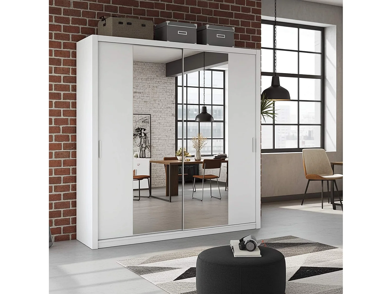 Armoire coulissante avec miroir Tamiza 220 cm - Blanc