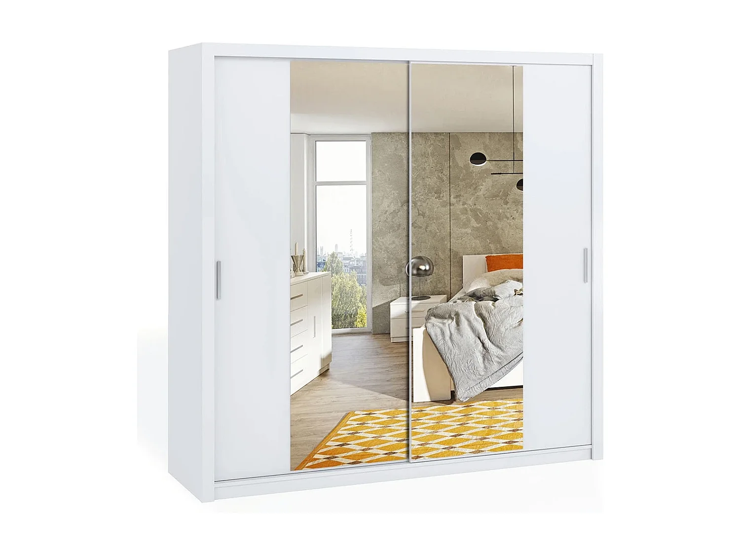 Armoire coulissante avec miroir Tamiza 220 cm - Blanc