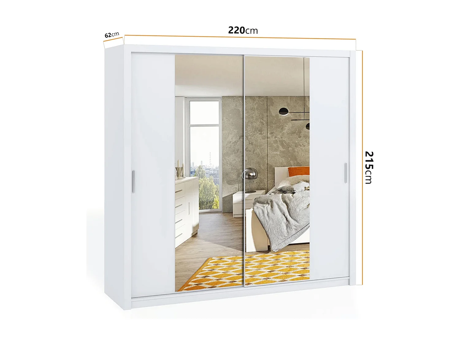 Armoire coulissante avec miroir Tamiza 220 cm - Blanc