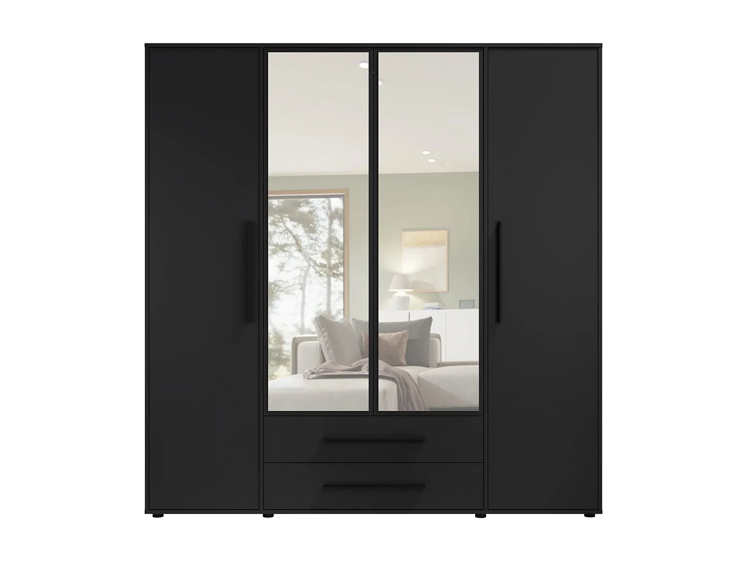 Armoire dressing Modena 200 cm - Noir Mat avec miroir et tiroirs