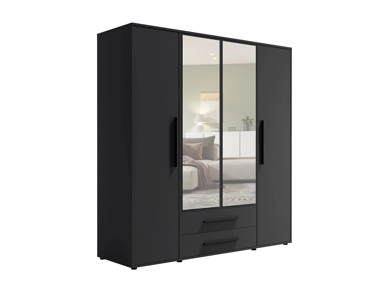 Armoire dressing Modena 200 cm - Noir Mat avec miroir et tiroirs