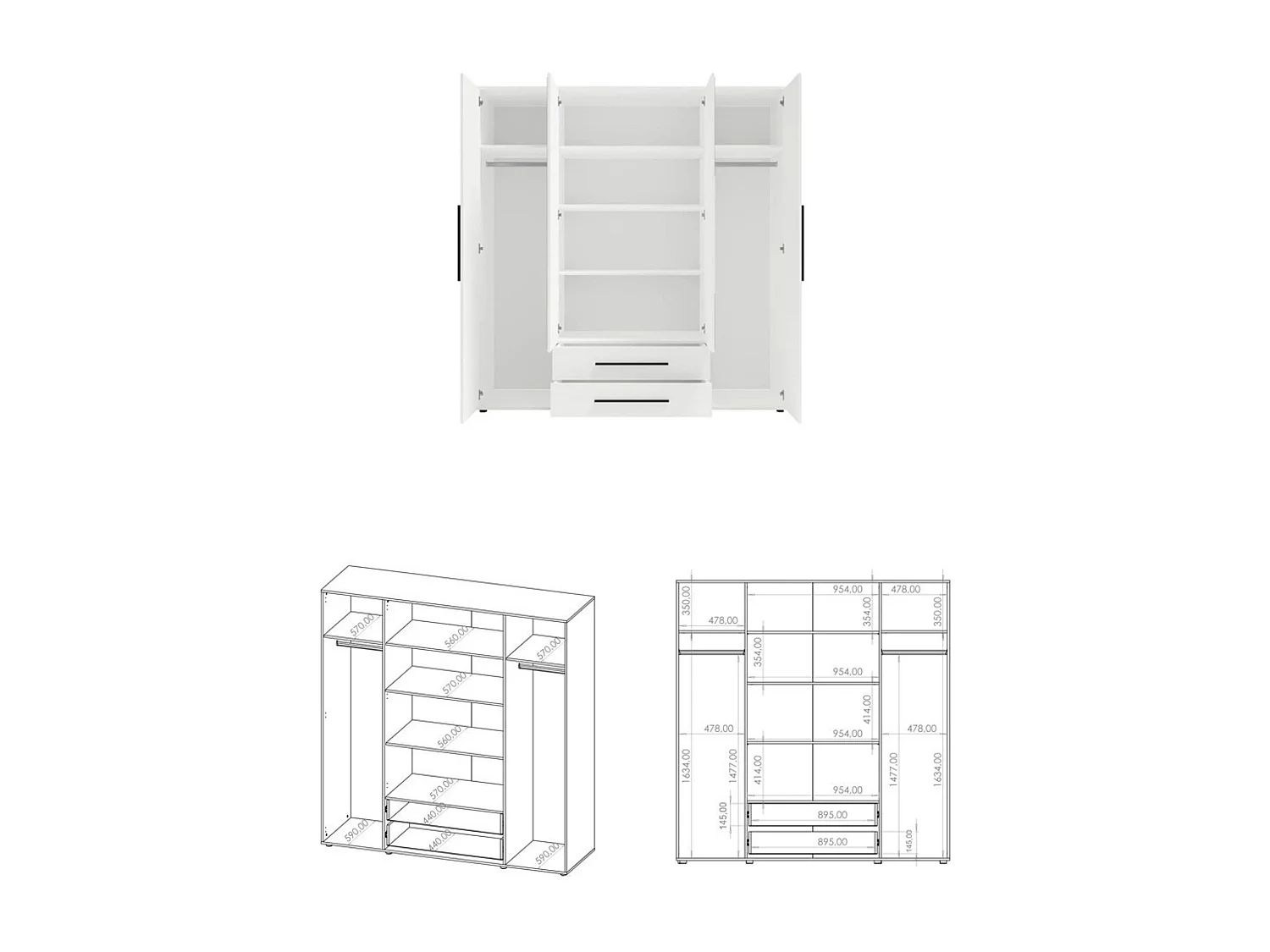 Armoire dressing Modena 200 cm - Noir Mat avec miroir et tiroirs