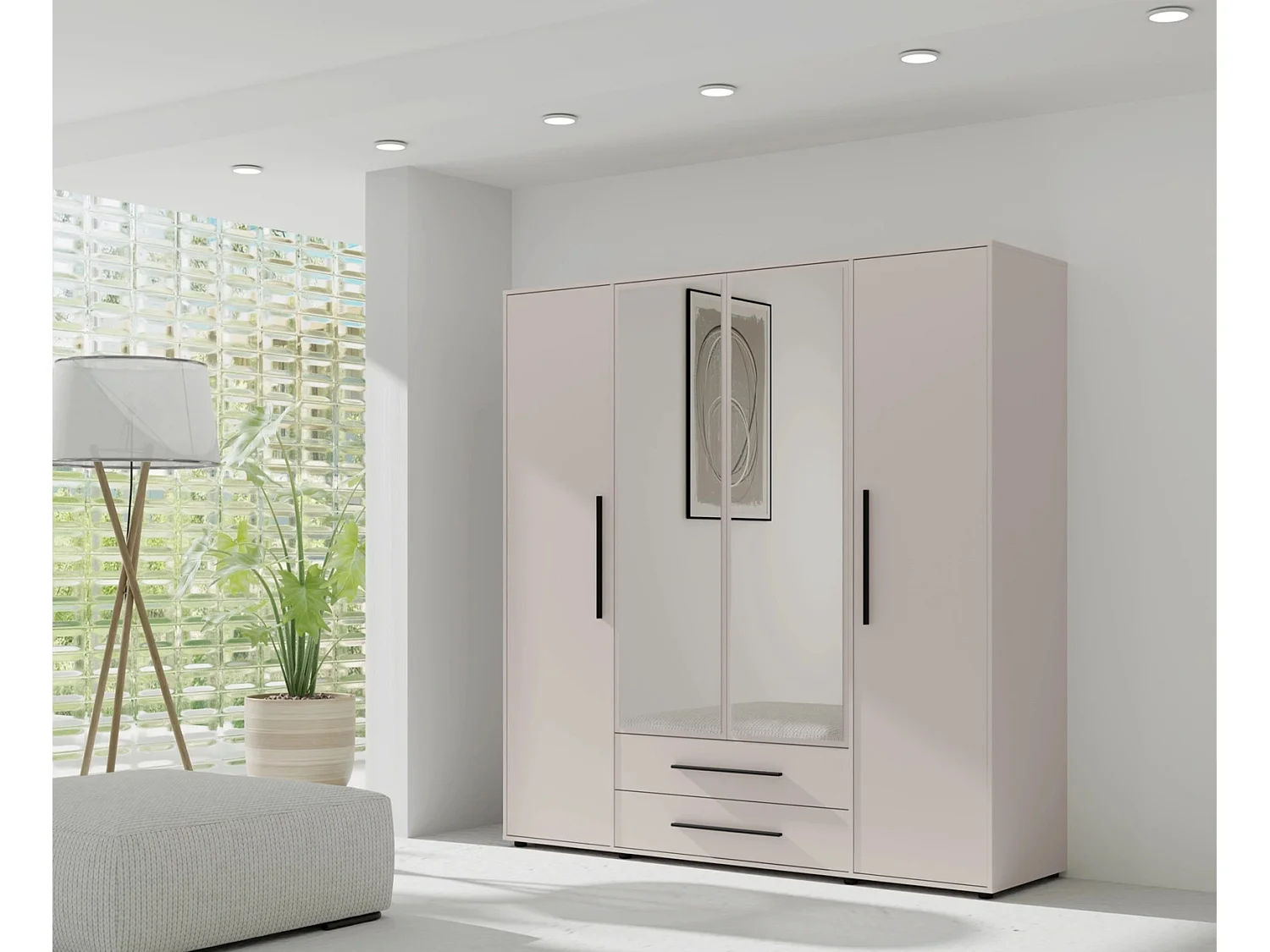 Armoire dressing Modena 200 cm - Cachemire avec miroir et tiroirs