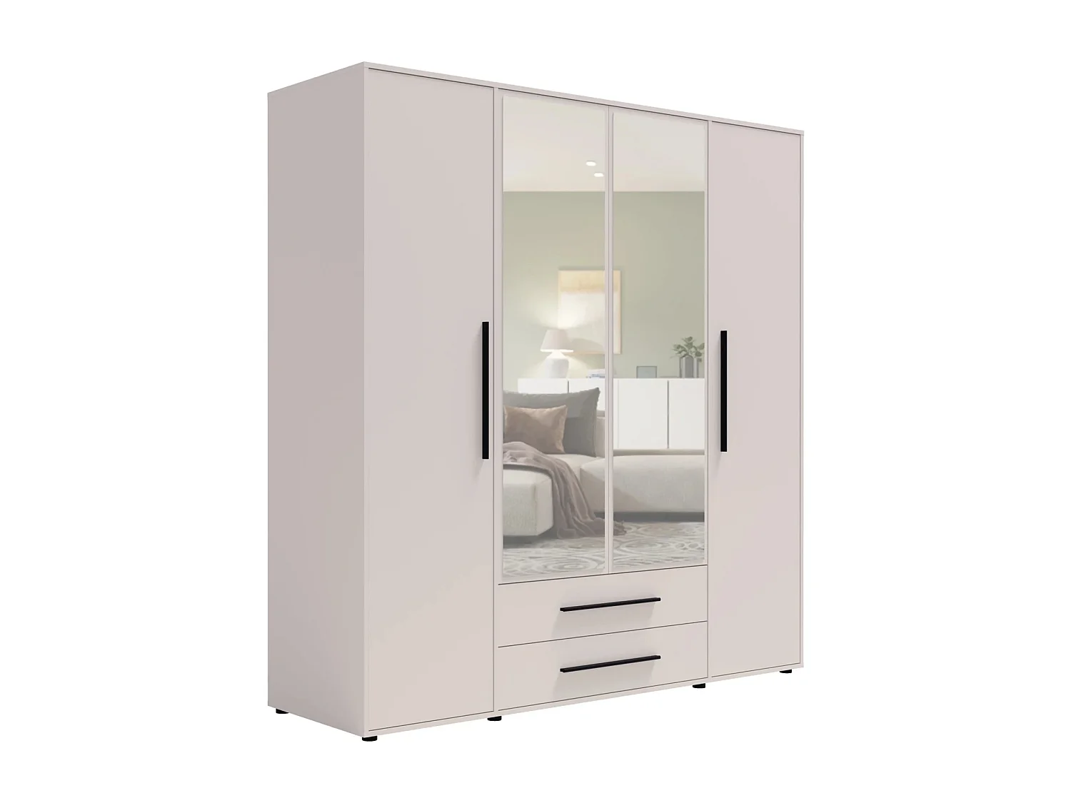 Armoire dressing Modena 200 cm - Cachemire avec miroir et tiroirs