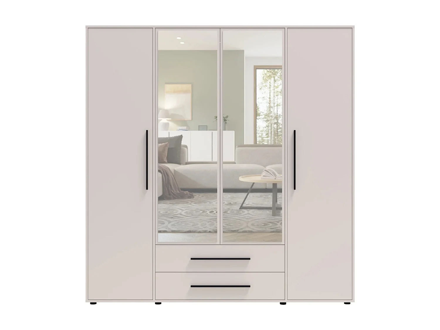 Armoire dressing Modena 200 cm - Cachemire avec miroir et tiroirs