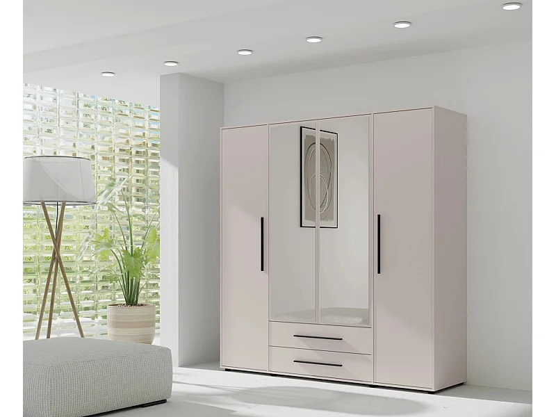 Armoire dressing Modena 200 cm - Cachemire avec miroir et tiroirs