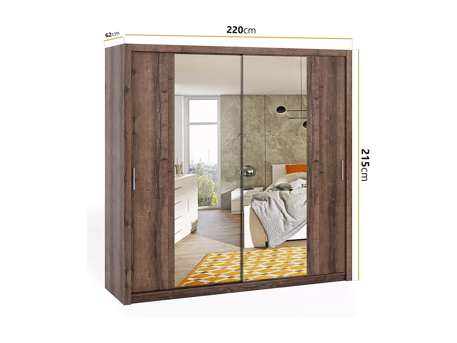 Schuifdeurkast met spiegel Tamiza 220 cm - Monastery Eiken