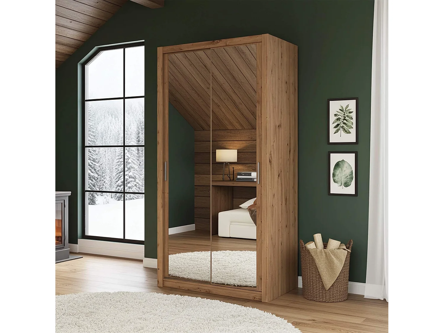 Armoire coulissante avec miroir Tamiza 120 cm - Chêne Artisan