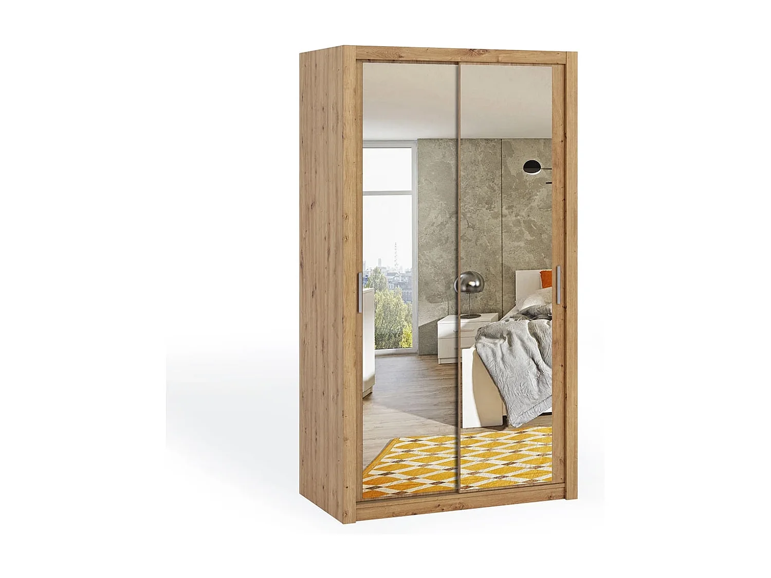 Armoire coulissante avec miroir Tamiza 120 cm - Chêne Artisan